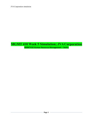 MGMT 410 Week 5 Simulation; JVA Corporation