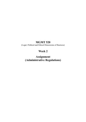 MGMT 520 Week 2 Assignment (Administrative Regulations)
