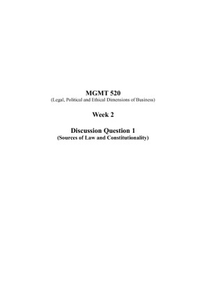 MGMT 520 Week 2 Discussion Question 1 (Sources of Law and...