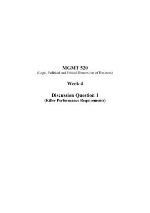 MGMT 520 Week 4 Discussion Question 1 (Killer Performance Requirements)