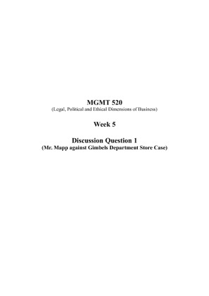 MGMT 520 Week 5 Discussion Question 1 (Mr. Mapp against Gimbels...
