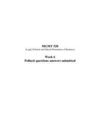 MGMT 520 Week 6 Pollard questions answers submitted