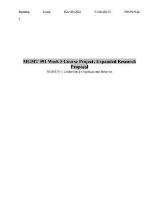 MGMT 591 Week 5 Course Project; Expanded Research Proposal