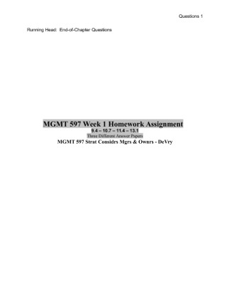 MGMT 597 Week 1 Homework Assignment