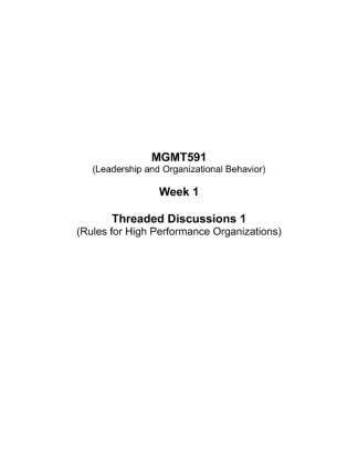 MGMT591 Week 1 Threaded Discussions 1 (Rules for High Performance...
