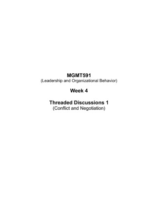 MGMT591 Week 4 Threaded Discussions 1 (Conflict and Negotiation)
