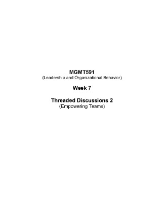 MGMT591 Week 7 Threaded Discussions 2 (Empowering Teams)