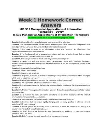 MIS 535 Week 1 Homework Answers