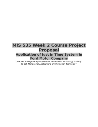 MIS 535 Week 2 Course Project Proposal