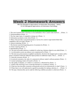 MIS 535 Week 2 Homework Correct Answers
