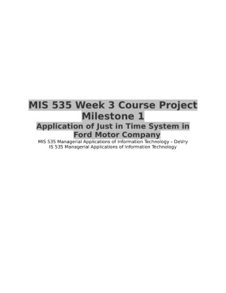 MIS 535 Week 3 Course Project Milestone 1