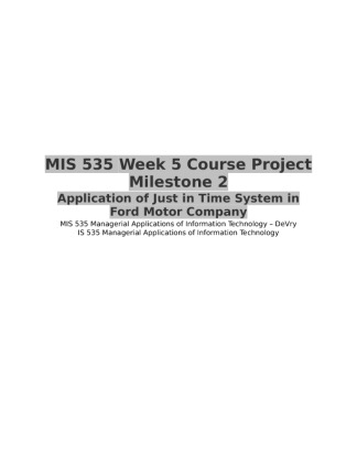 MIS 535 Week 5 Course Project Milestone 2