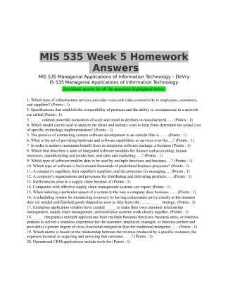 MIS 535 Week 5 Homework Correct Answers
