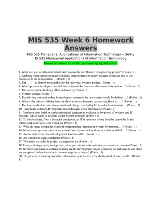 MIS 535 Week 6 Homework Correct Answers