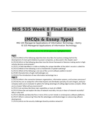 MIS 535 Week 8 Final Exam Set 1
