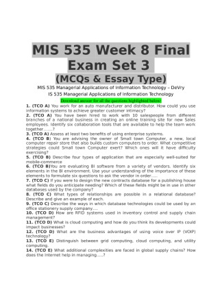 MIS 535 Week 8 Final Exam Set 3