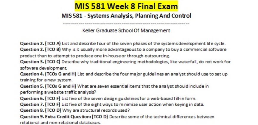 MIS 581 Week 8 Final Exam,Test
