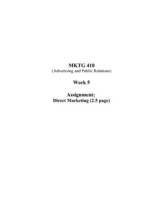 MKTG 410 Week 5 Assignment; Direct Marketing (2.5 Pages)