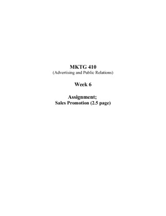 MKTG 410 Week 6 Assingment; Sales Promotion (2.5 Pages)