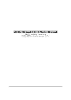 MKTG 522 Week 1 DQ 1 Market Research