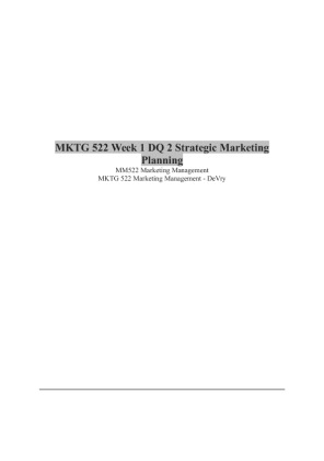 MKTG 522 Week 1 DQ 2 Strategic Marketing Planning