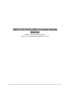 MKTG 522 Week 2 DQ 1 Consumer Buying Behavior
