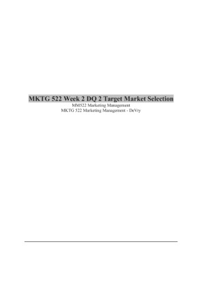 MKTG 522 Week 2 DQ 2 Target Market Selection