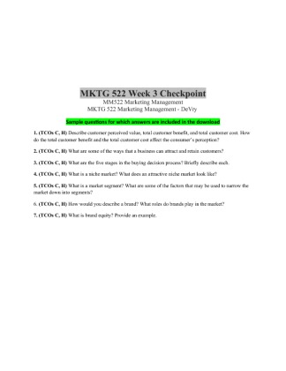 MKTG 522 Week 3 Checkpoint