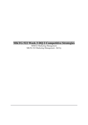 MKTG 522 Week 3 DQ 2 Competitive Strategies