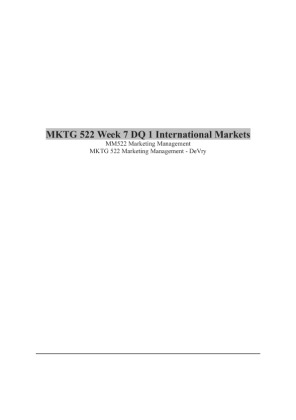 MKTG 522 Week 7 DQ 1 International Markets