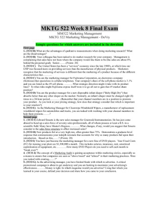 MKTG 522 Week 8 Final Exam