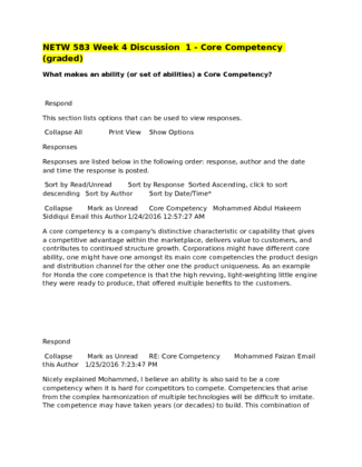 NETW 583 Week 4 Discussion 1; Core Competency (DeVry/Keller)