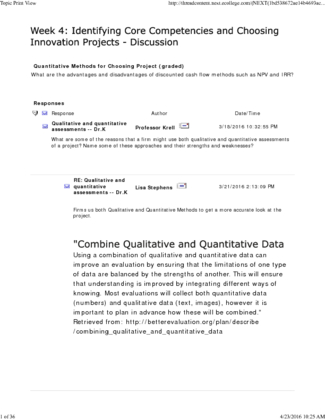 NETW 583 Week 4 Discussion 2; Quantitative Methods for Choosing Project ...