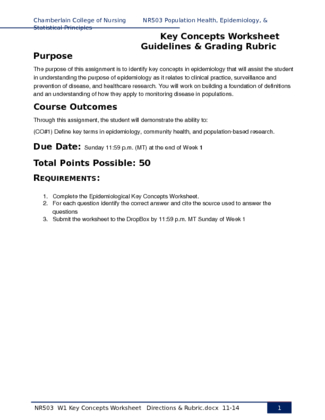 NR 305 Week 1 Assignment; Key Concepts Worksheet 