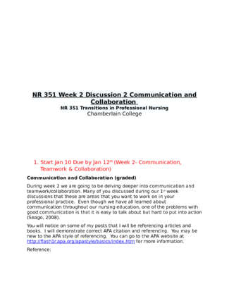 NR 351 Week 2 Discussion 2 Communication and Collaboration