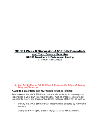 NR 351 Week 8 Discussion AACN BSN Essentials and Your Future Practice