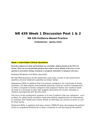 NR 439 Week 1 Discussion Post 1 & 2