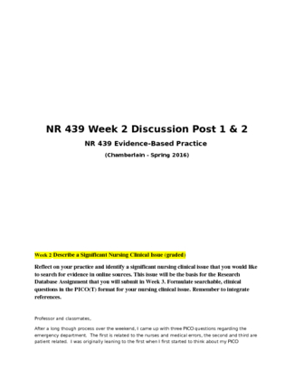NR 439 Week 2 Discussion Post 1 & 2