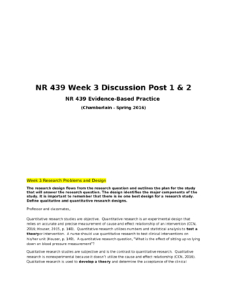 NR 439 Week 3 Discussion Post 1 & 2