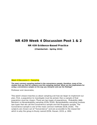 NR 439 Week 4 Discussion Post 1 & 2 