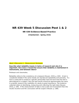 NR 439 Week 5 Discussion Post 1 & 2
