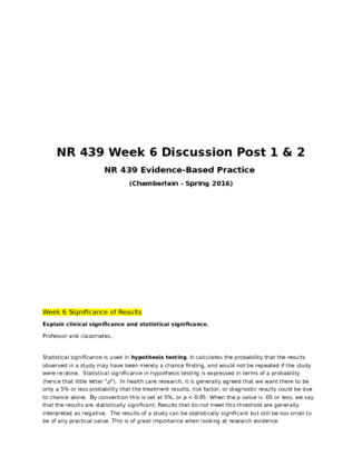 NR 439 Week 6 Discussion Post 1 & 2 