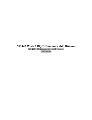 NR 443 Week 2 DQ 2 Communicable Diseases