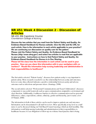NR 451 Week 4 Discussion 2   Discussion of Articles