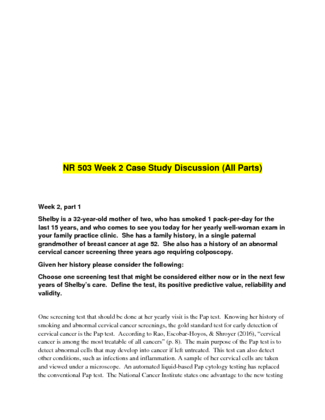 NR 503 Week 2 Case Study Discussion