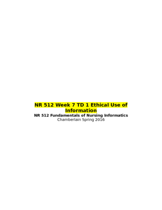 NR 512 Week 7 TD 1 Ethical Use of Information
