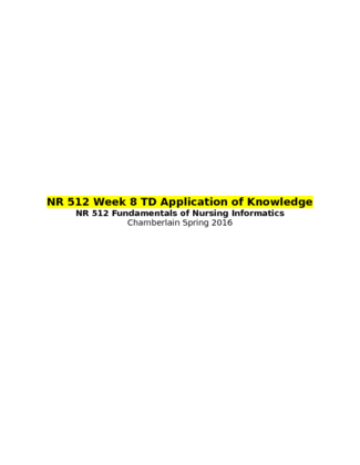 NR 512 Week 8 TD Application of Knowledge