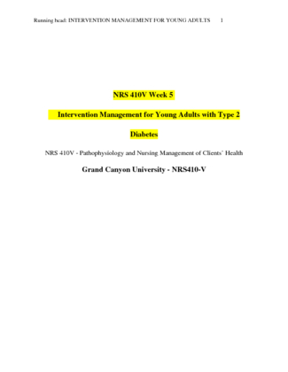 NRS 410V Week 5 Intervention Management for Young Adults with Type 2...