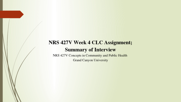 NRS 427V Week 4 CLC Assignment; Summary of Interview