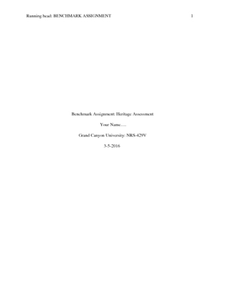 NRS 429V   Benchmark Assignment; Heritage Assessment